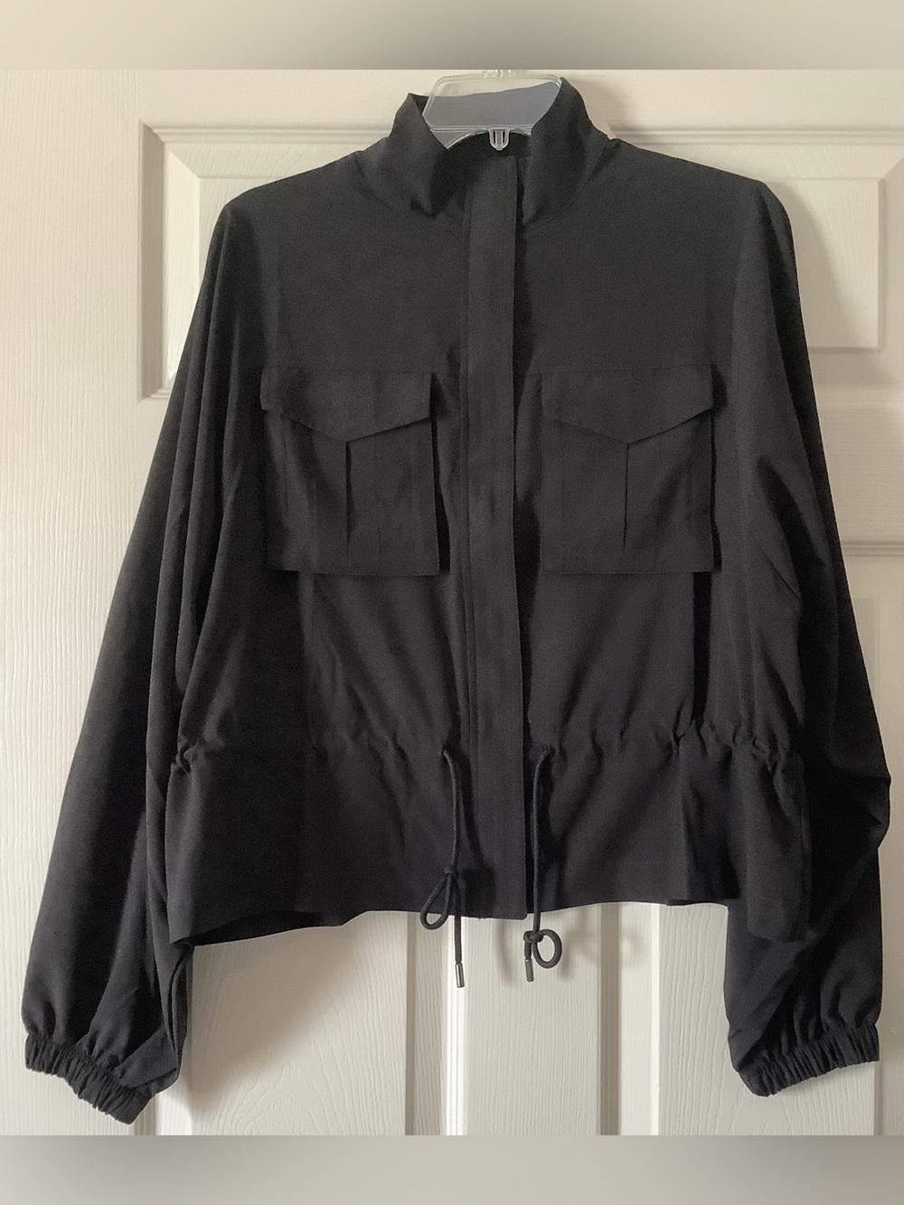 Women's Black Utility Jacket with Adjustable Drawcord Waist - Picture 2 of 7
